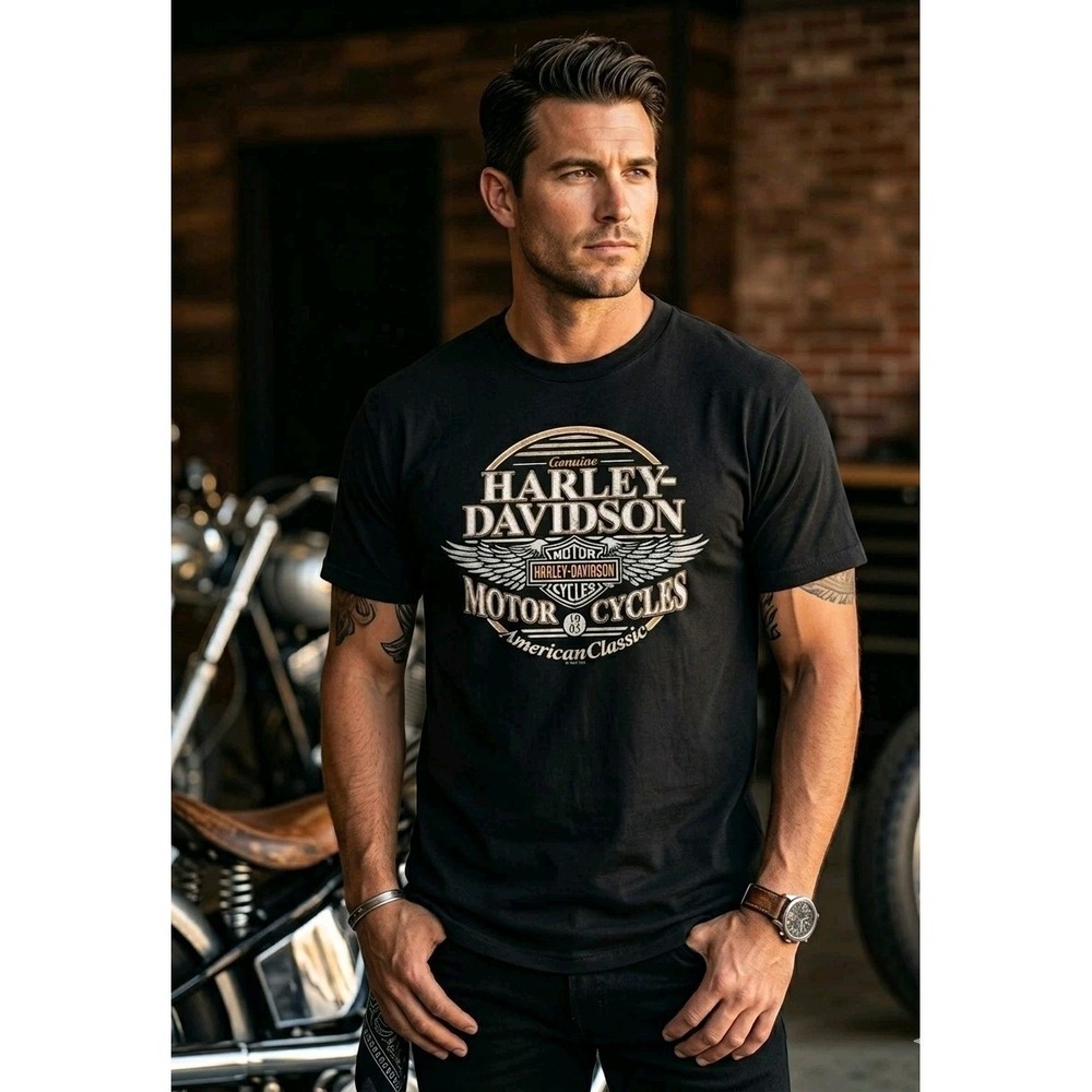 Harley Davidson Shirt Mens Large Black Bikercore Vintage Style Graphic Tee NWT L